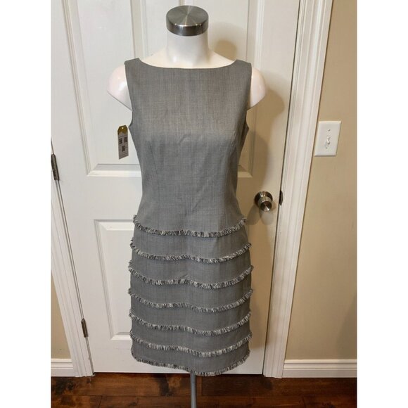 Escada Gray Wool Sleeveless Fringe Trim Shift Dress, Size 0 | 34 - Picture 1 of 6